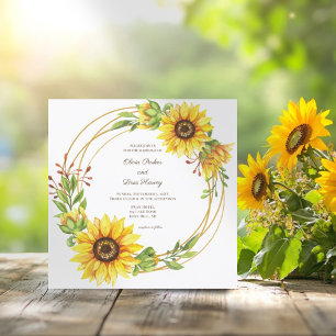 Carte Mariage de la couronne de tournesol anneau doré