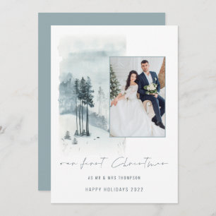 Carte Mariage de la forêt de neige Photo 1er Marié Noël