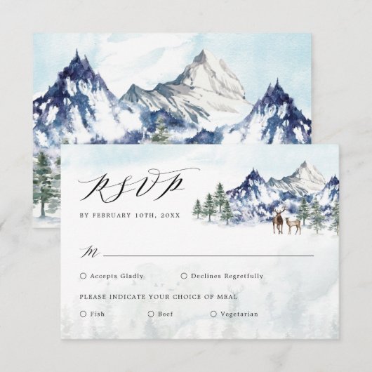 Carte Mariage de la forêt d'hiver de Misty Mountain RSVP (Devant / Derrière)