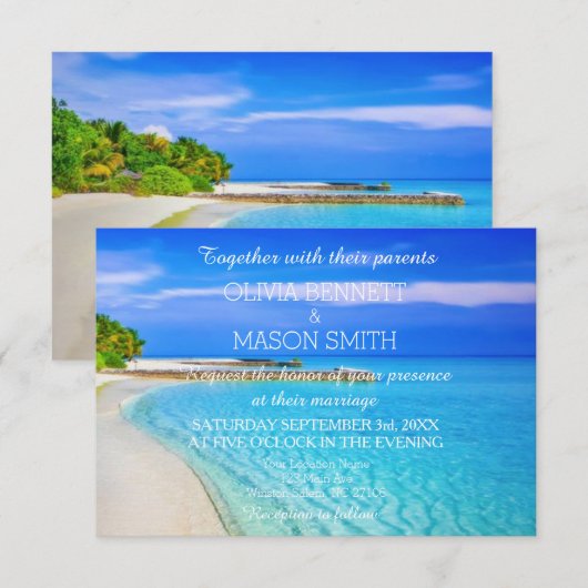Carte Mariage de la plage de Destination Tropical (Devant / Derrière)