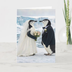 Carte Mariage de manchots sur un glacier arctique
