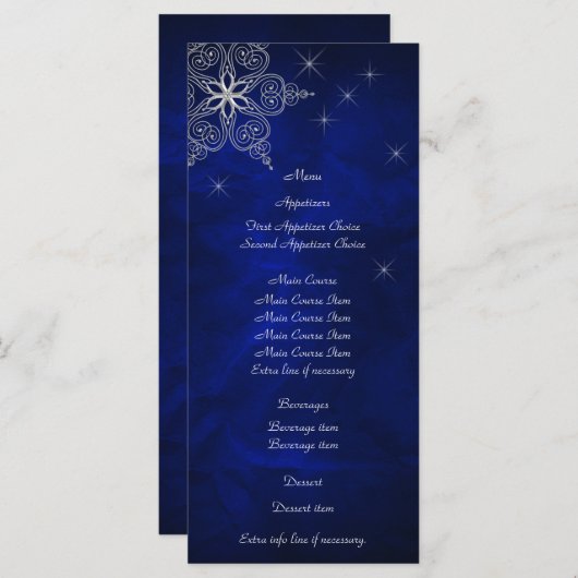 Carte Mariage de menu Rack Blue Silver Star (Devant / Derrière)