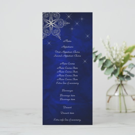 Carte Mariage de menu Rack Blue Silver Star (Debout devant)