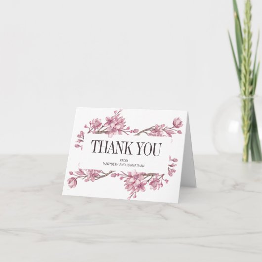 Carte Mariage de Merci de fleurs de cerisier rose (Devant)