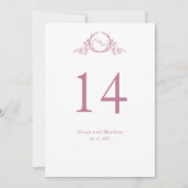 Carte Mariage de monogramme rose et blanc Numéro de tabl (Devant)