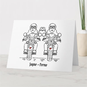 Carte Mariage de motocyclette de deux mariées