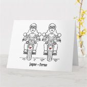 Carte Mariage de motocyclette de deux mariées (Fleur jaune)