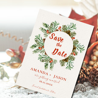 Carte Mariage de Noël des Berries rouges rustiques Sauve