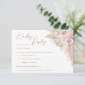 Carte Mariage de Pampas de Boho Tropical Blush Muted RSV (Debout devant)