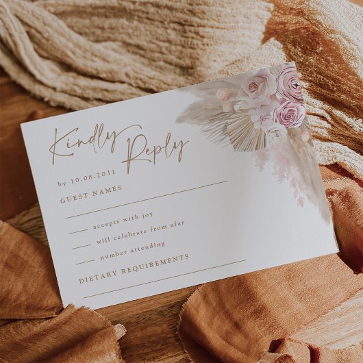 Carte Mariage de Pampas de Boho Tropical Blush Muted RSV