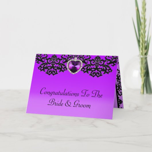 Carte Mariage de Pendentif de coeur orné violet et noir (Devant)