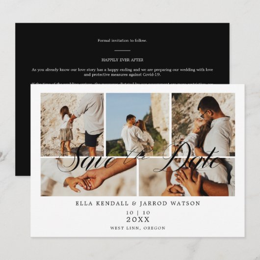 Carte Mariage de photos Covid19 Chic Black Trendy Collag (Devant / Derrière)