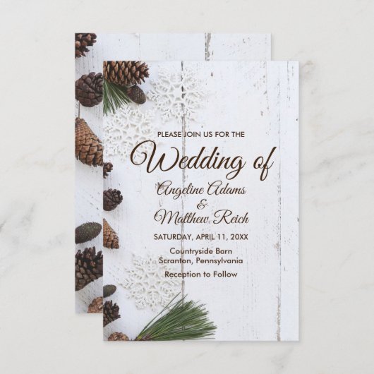 Carte Mariage de Pinecone et Snowflakes d'hiver (Devant / Derrière)