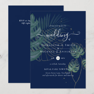 Carte Mariage de plage Feuille de l'île tropicale Palm