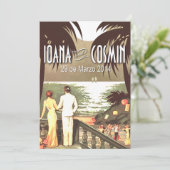 Carte Mariage de plage vintage Art déco rose poudré (Debout devant)