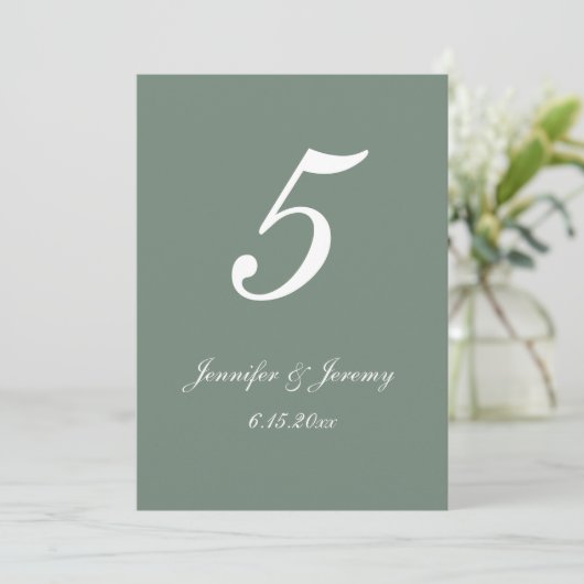 Carte Mariage de script blanc moderne Sage Green (Debout devant)