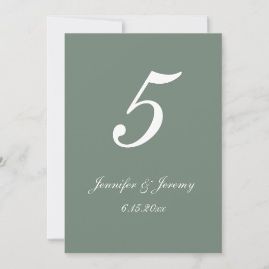 Carte Mariage de script blanc moderne Sage Green (Dos)