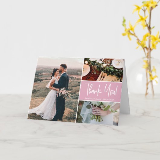 Carte Mariage de script Blush Pink Modern Merci (Fleur jaune)