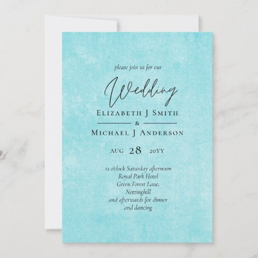 Carte MARIAGE de script jaune Turquoise BUDGET (Devant)