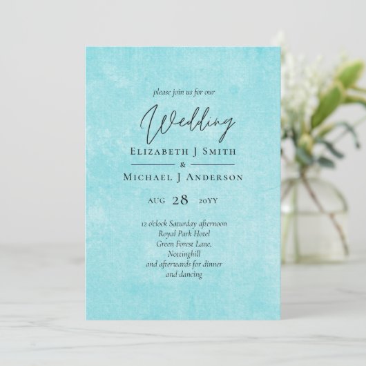 Carte MARIAGE de script jaune Turquoise BUDGET (Debout devant)