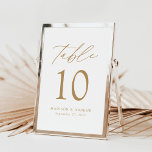 Carte Mariage de script or élégant moderne Numéro de tab<br><div class="desc">Trendy, minimalist wedding table number cards featuring gold modern lettering with "Table" dans calligraphy script moderne. The design feh white background or a color of your choice. Le design repeats on the back. To order the table cards: add your name, wedding date, and table number. Add each number to your...</div>