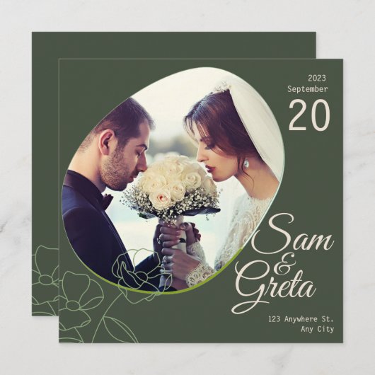 Carte Mariage de style Boho vert foncé (Devant / Derrière)