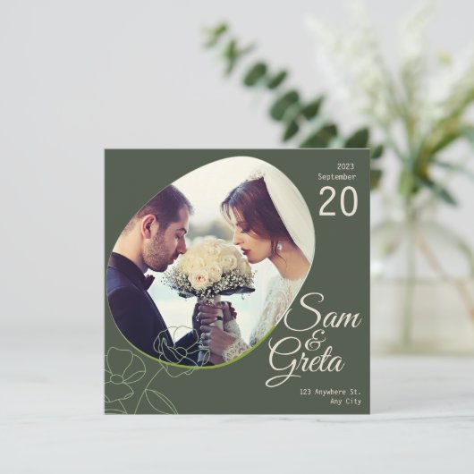 Carte Mariage de style Boho vert foncé (Debout devant)