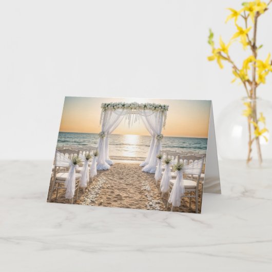 Carte Mariage de Sunset Beach Félicitations (Fleur jaune)