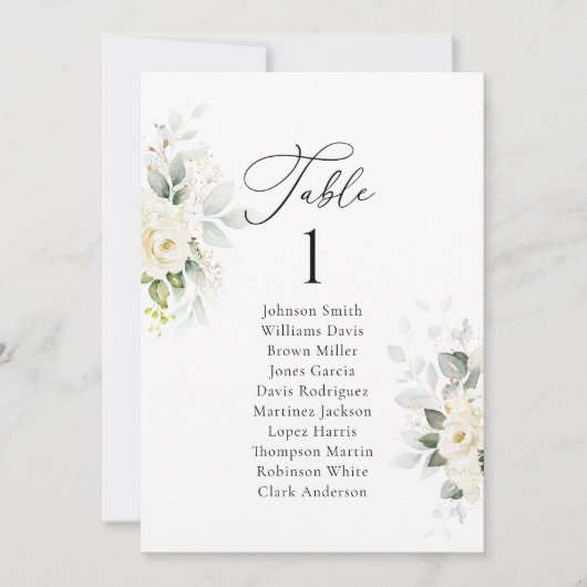 Carte Mariage de table de  de Roses blanches (Devant)