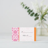 Carte mariage de table en damas rose et orange (Debout devant)