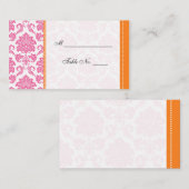 Carte mariage de table en damas rose et orange (Devant / Derrière)