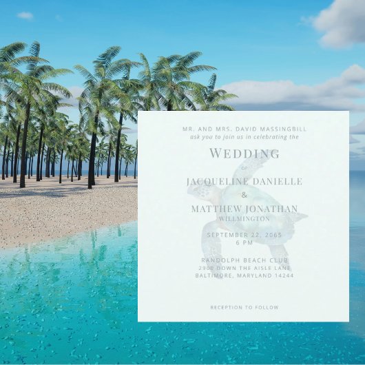 Carte Mariage de tortue de mer Carré tropicale