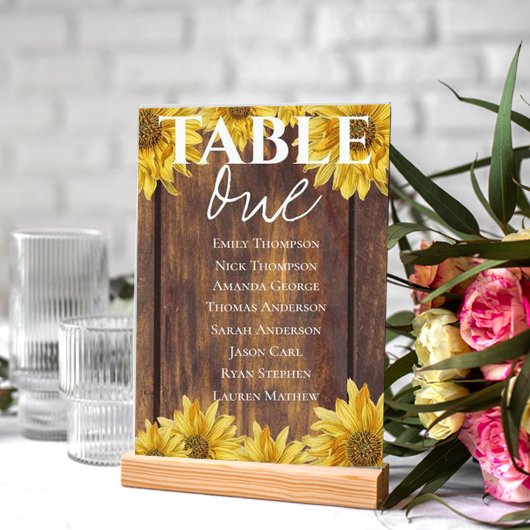 Carte Mariage de tournesol en bois rustique Tableau de s