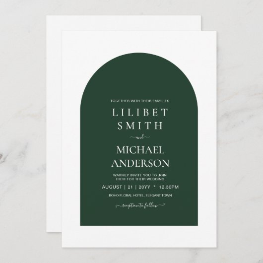 Carte Mariage de typographie verte Emerald (Devant / Derrière)