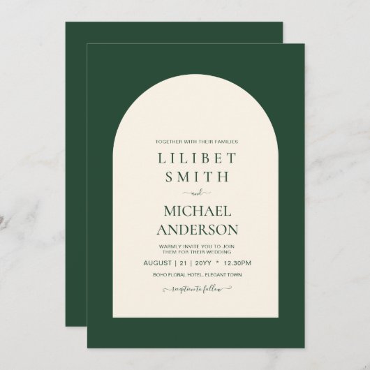 Carte Mariage de typographie verte Emerald (Devant / Derrière)