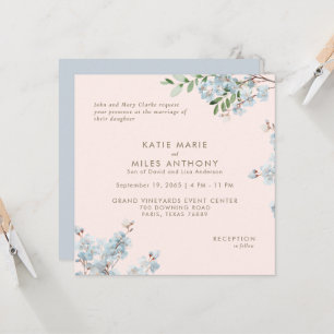 Carte Mariage de verdure fleurie et bleu roux moderne