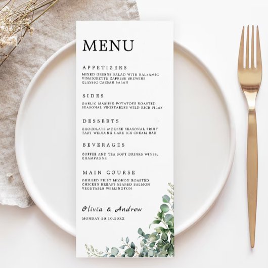 Carte Mariage de verdure Modèle de menu