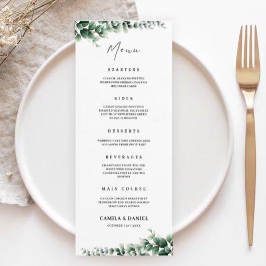 Carte Mariage de verdure Modèle de menu