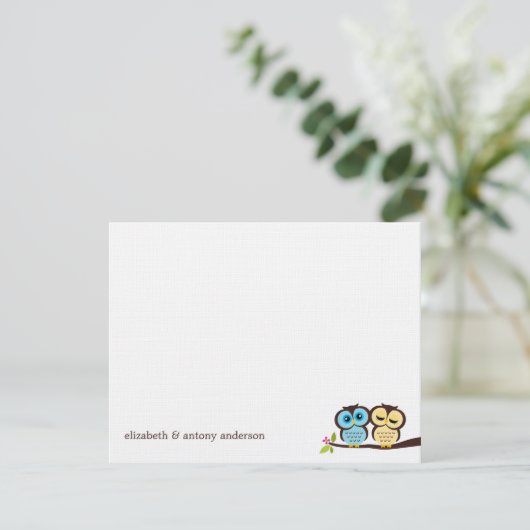 Carte Mariage des Chouettes bleues et jaunes (Debout devant)