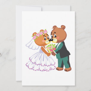 Carte mariage design nounours marié et marié mignon