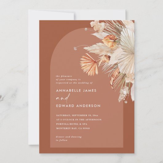 Carte Mariage d'herbe en terre cuite bohème moderne (Devant)