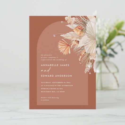 Carte Mariage d'herbe en terre cuite bohème moderne (Debout devant)