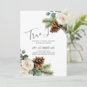 Carte Mariage d'hiver Eucalyptus Verdure Roses blanches (Debout devant)