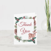 Carte Mariage d'hiver Merci Noël Cerf Floral (Devant)