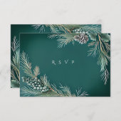 Carte Mariage d'hiver Pine Cônes Pineberries Vert Blanc  (Devant / Derrière)