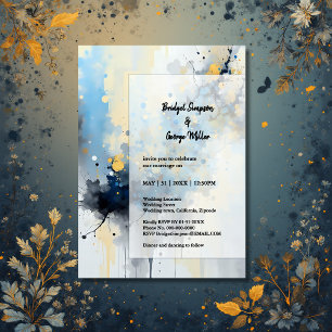 Carte mariage d'illustration Abstrait Blue & Gold Ink