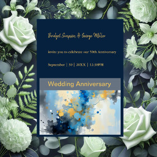 Carte mariage d'illustration Abstrait Blue & Gold Ink