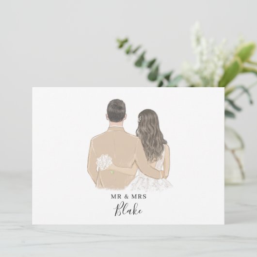 Carte Mariage d'illustration de mariée et de chamb (Debout devant)