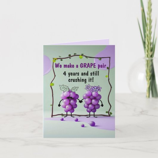 Carte Mariage du 4e anniversaire Fleurs et raisins de fr (Devant)