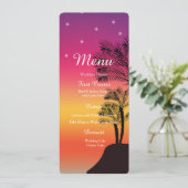 Carte Mariage du MENU Tropical Sunset Palm Tree Be (Debout devant)